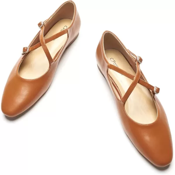 imageCParavano Cross Strap Flats with Adjustable Buckle Fashion Ballet Flats Mary Jane Shoes for Women Dressy Flats for Causal Work DailyBrowno