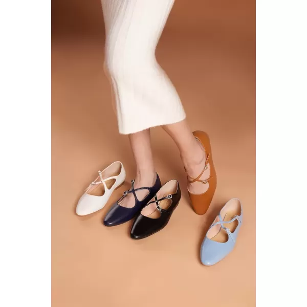 imageCParavano Cross Strap Flats with Adjustable Buckle Fashion Ballet Flats Mary Jane Shoes for Women Dressy Flats for Causal Work DailyBrowno