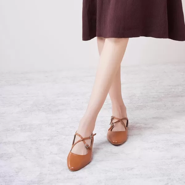 imageCParavano Cross Strap Flats with Adjustable Buckle Fashion Ballet Flats Mary Jane Shoes for Women Dressy Flats for Causal Work DailyBrowno