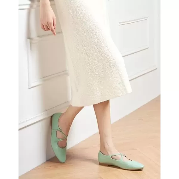 imageCParavano Cross Strap Flats with Adjustable Buckle Fashion Ballet Flats Mary Jane Shoes for Women Dressy Flats for Causal Work DailyGreen