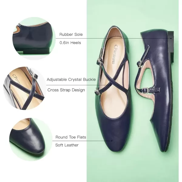 imageCParavano Cross Strap Flats with Adjustable Buckle Fashion Ballet Flats Mary Jane Shoes for Women Dressy Flats for Causal Work DailyNavy