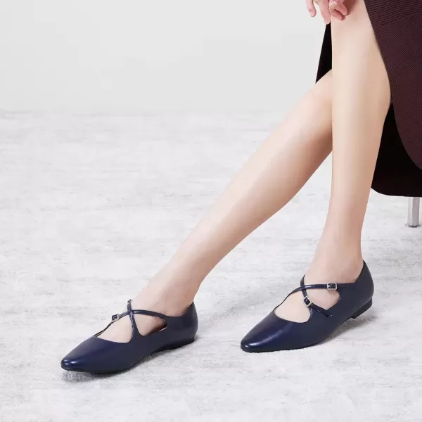 imageCParavano Cross Strap Flats with Adjustable Buckle Fashion Ballet Flats Mary Jane Shoes for Women Dressy Flats for Causal Work DailyNavy