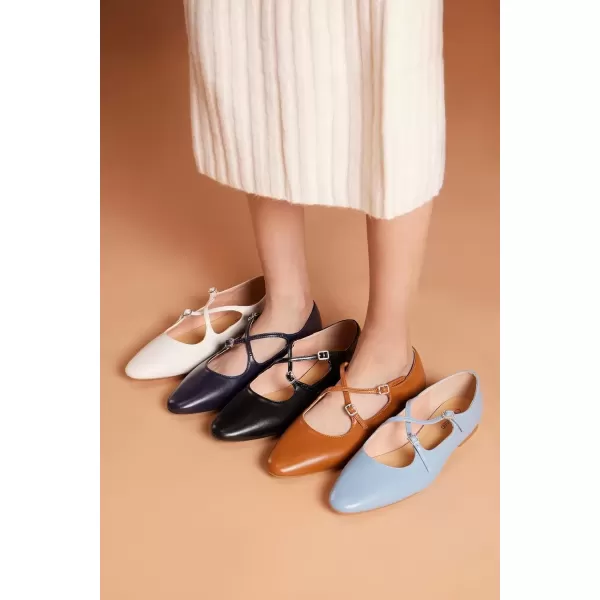 imageCParavano Cross Strap Flats with Adjustable Buckle Fashion Ballet Flats Mary Jane Shoes for Women Dressy Flats for Causal Work DailyNavy