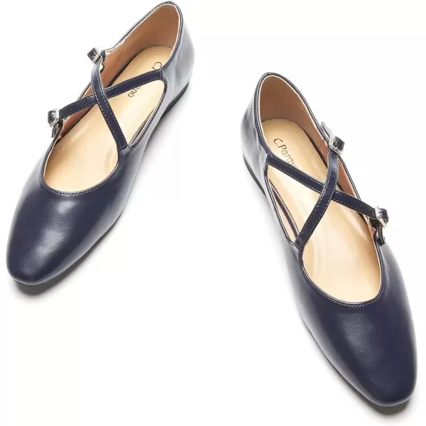 imageCParavano Cross Strap Flats with Adjustable Buckle Fashion Ballet Flats Mary Jane Shoes for Women Dressy Flats for Causal Work DailyNavy