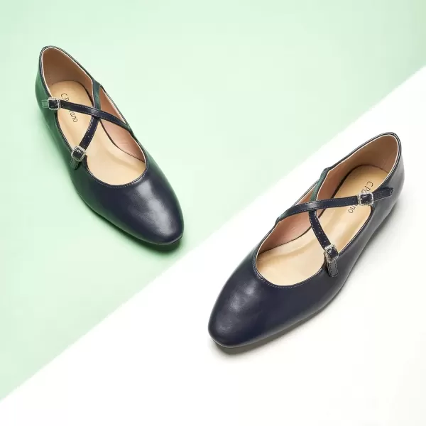 imageCParavano Cross Strap Flats with Adjustable Buckle Fashion Ballet Flats Mary Jane Shoes for Women Dressy Flats for Causal Work DailyNavy