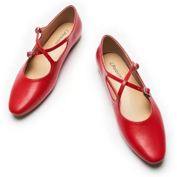 imageCParavano Cross Strap Flats with Adjustable Buckle Fashion Ballet Flats Mary Jane Shoes for Women Dressy Flats for Causal Work DailyRed