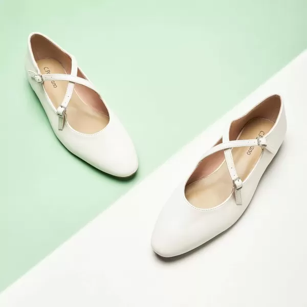 imageCParavano Cross Strap Flats with Adjustable Buckle Fashion Ballet Flats Mary Jane Shoes for Women Dressy Flats for Causal Work DailyWhite