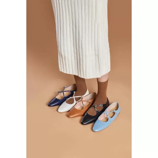 imageCParavano Cross Strap Flats with Adjustable Buckle Fashion Ballet Flats Mary Jane Shoes for Women Dressy Flats for Causal Work DailyWhite