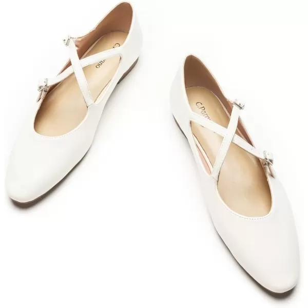 imageCParavano Cross Strap Flats with Adjustable Buckle Fashion Ballet Flats Mary Jane Shoes for Women Dressy Flats for Causal Work DailyWhite