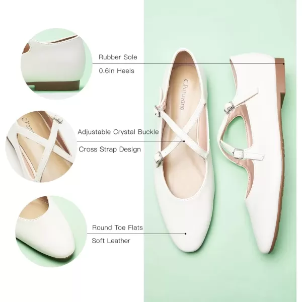 imageCParavano Cross Strap Flats with Adjustable Buckle Fashion Ballet Flats Mary Jane Shoes for Women Dressy Flats for Causal Work DailyWhite