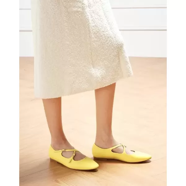 imageCParavano Cross Strap Flats with Adjustable Buckle Fashion Ballet Flats Mary Jane Shoes for Women Dressy Flats for Causal Work DailyYellow