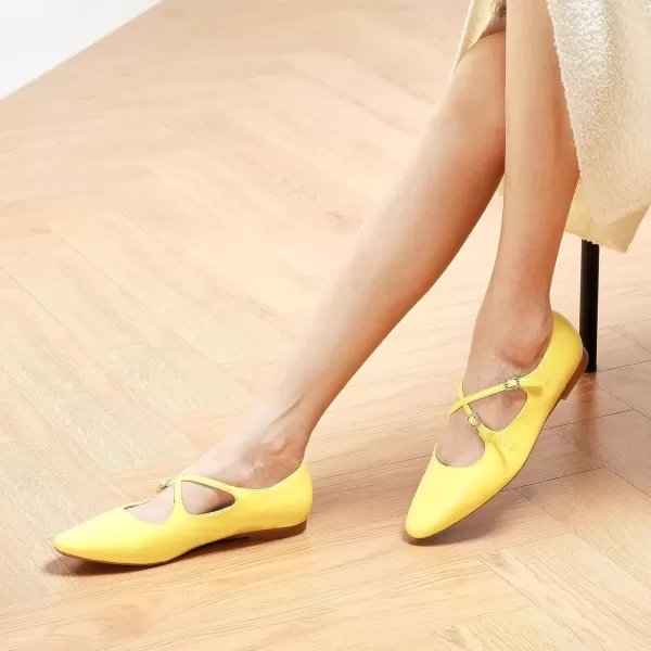 imageCParavano Cross Strap Flats with Adjustable Buckle Fashion Ballet Flats Mary Jane Shoes for Women Dressy Flats for Causal Work DailyYellow