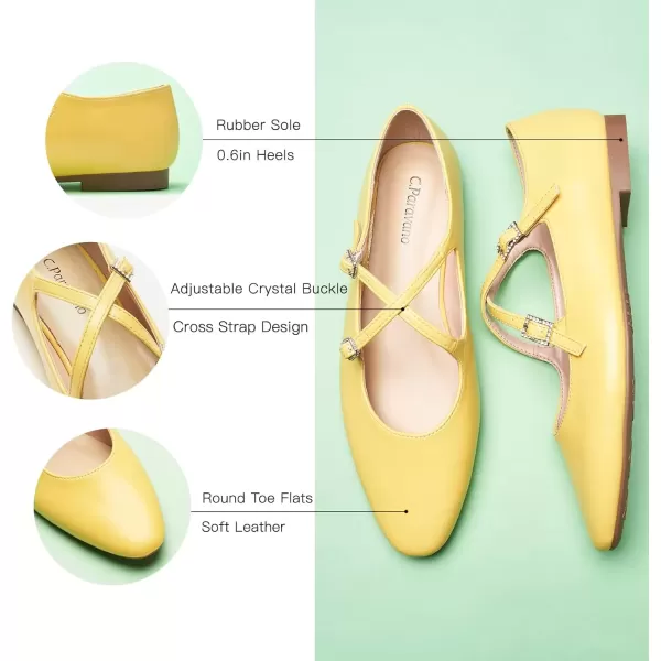 imageCParavano Cross Strap Flats with Adjustable Buckle Fashion Ballet Flats Mary Jane Shoes for Women Dressy Flats for Causal Work DailyYellow
