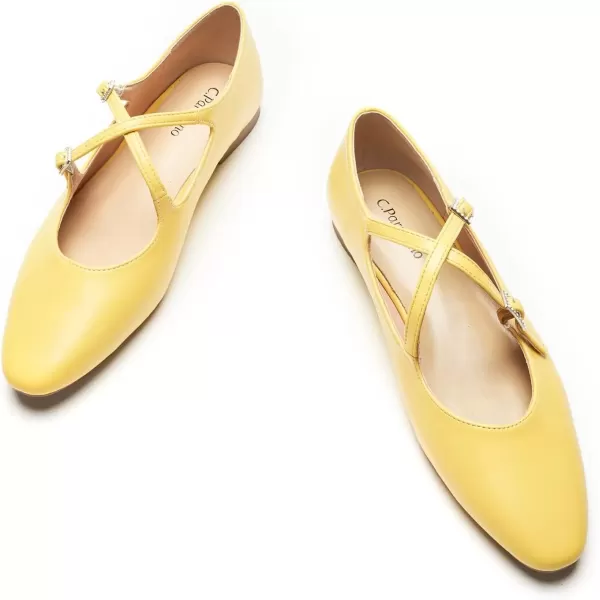 imageCParavano Cross Strap Flats with Adjustable Buckle Fashion Ballet Flats Mary Jane Shoes for Women Dressy Flats for Causal Work DailyYellow