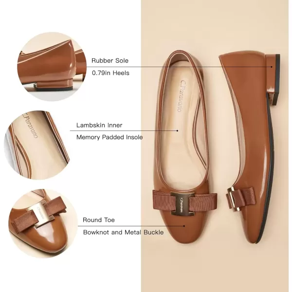 imageCParavano Womens Flats Bowknot Shoes Ballet Flats for Women Round Toe Flats Leather Shoes for Women Womens Shoes Dressy Casual OfficeOrange Brown