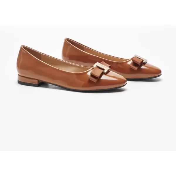 imageCParavano Womens Flats Bowknot Shoes Ballet Flats for Women Round Toe Flats Leather Shoes for Women Womens Shoes Dressy Casual OfficeOrange Brown