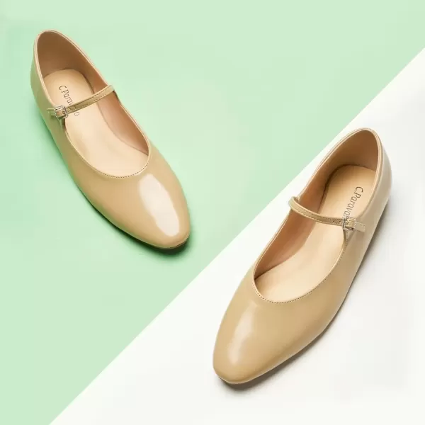 imageCParavano Mary Jane Flats Round Toe Flats Ballet Flats with Strap Womens Flats for Work Casual DailyBeige