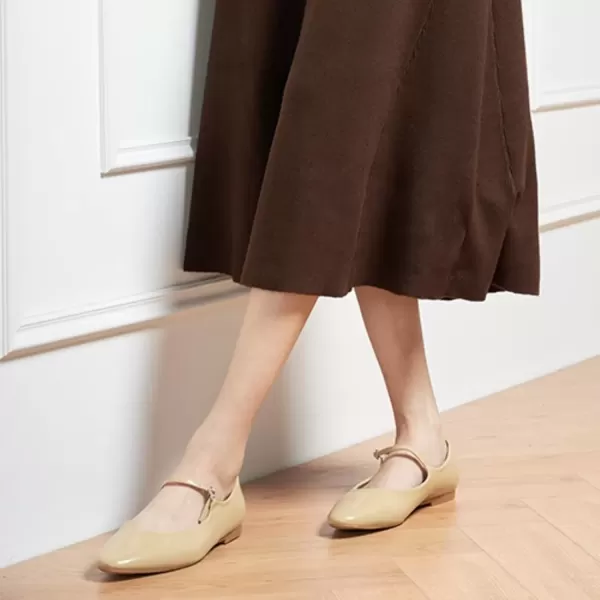 imageCParavano Mary Jane Flats Round Toe Flats Ballet Flats with Strap Womens Flats for Work Casual DailyBeige