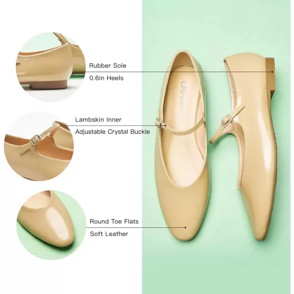 imageCParavano Mary Jane Flats Round Toe Flats Ballet Flats with Strap Womens Flats for Work Casual DailyBeige