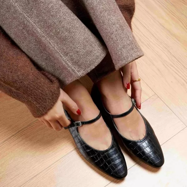 imageCParavano Mary Jane Flats Round Toe Flats Ballet Flats with Strap Womens Flats for Work Casual DailyBlackc