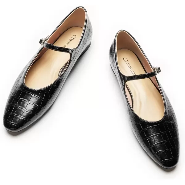imageCParavano Mary Jane Flats Round Toe Flats Ballet Flats with Strap Womens Flats for Work Casual DailyBlackc