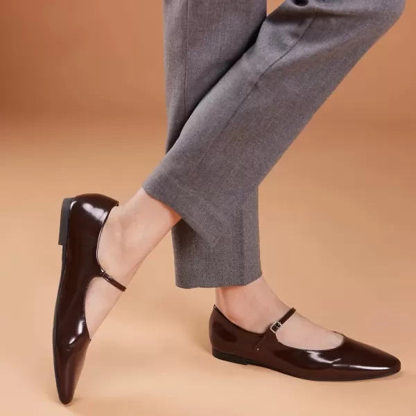 imageCParavano Mary Jane Flats Round Toe Flats Ballet Flats with Strap Womens Flats for Work Casual DailyBrown