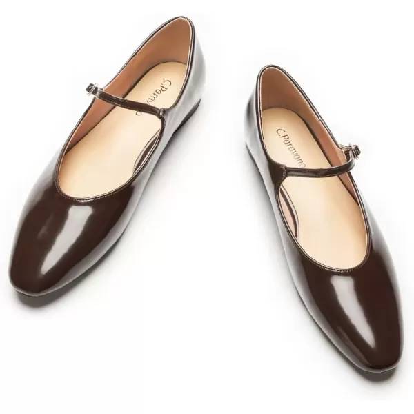 imageCParavano Mary Jane Flats Round Toe Flats Ballet Flats with Strap Womens Flats for Work Casual DailyBrown