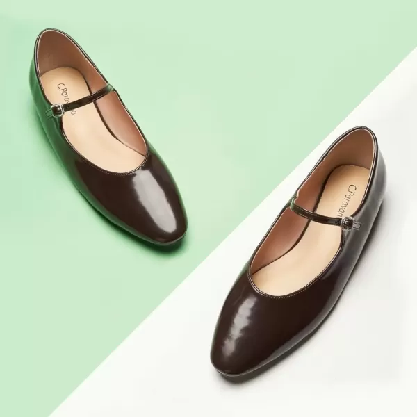 imageCParavano Mary Jane Flats Round Toe Flats Ballet Flats with Strap Womens Flats for Work Casual DailyBrown