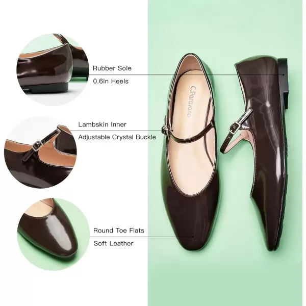 imageCParavano Mary Jane Flats Round Toe Flats Ballet Flats with Strap Womens Flats for Work Casual DailyBrown