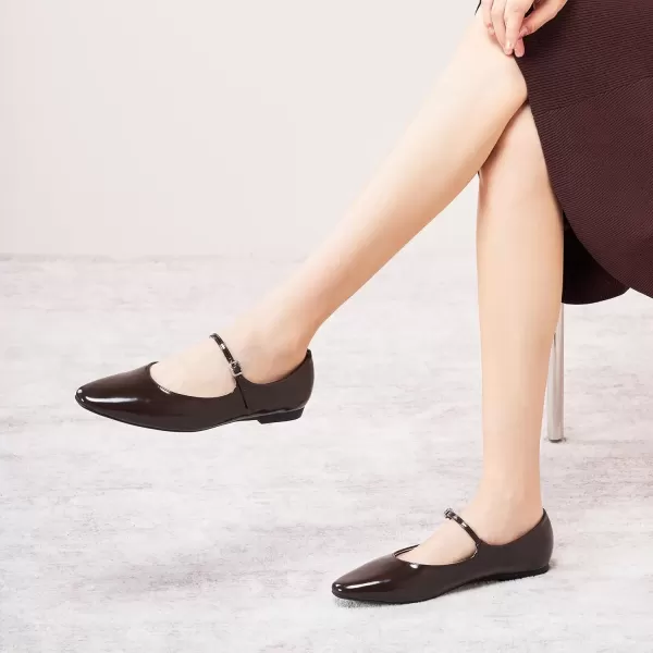 imageCParavano Mary Jane Flats Round Toe Flats Ballet Flats with Strap Womens Flats for Work Casual DailyBrown