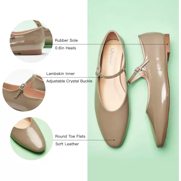 imageCParavano Mary Jane Flats Round Toe Flats Ballet Flats with Strap Womens Flats for Work Casual DailyGrey