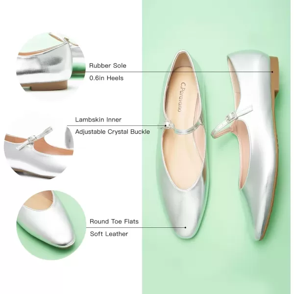 imageCParavano Mary Jane Flats Round Toe Flats Ballet Flats with Strap Womens Flats for Work Casual DailySliver