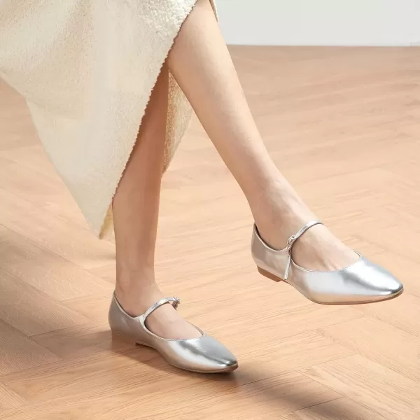imageCParavano Mary Jane Flats Round Toe Flats Ballet Flats with Strap Womens Flats for Work Casual DailySliver