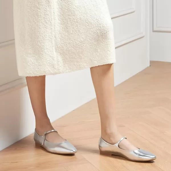 imageCParavano Mary Jane Flats Round Toe Flats Ballet Flats with Strap Womens Flats for Work Casual DailySliver