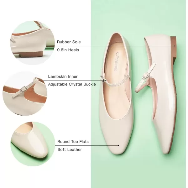 imageCParavano Mary Jane Flats Round Toe Flats Ballet Flats with Strap Womens Flats for Work Casual DailyWhite