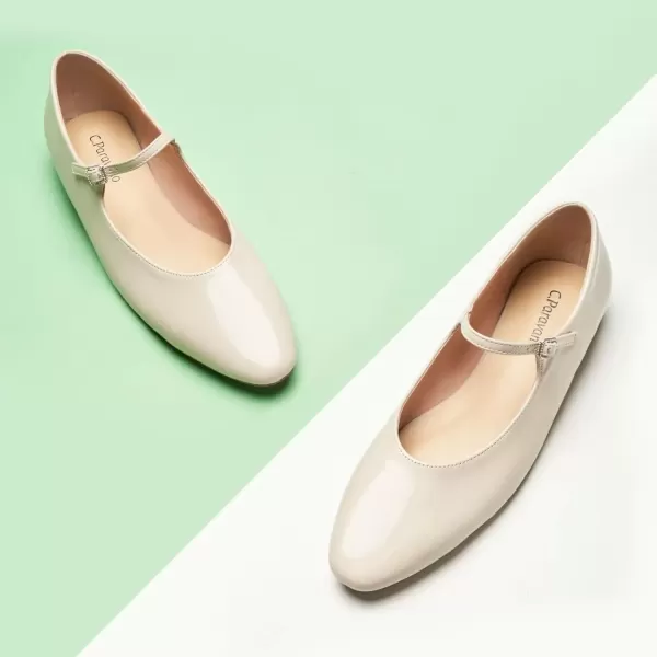 imageCParavano Mary Jane Flats Round Toe Flats Ballet Flats with Strap Womens Flats for Work Casual DailyWhite