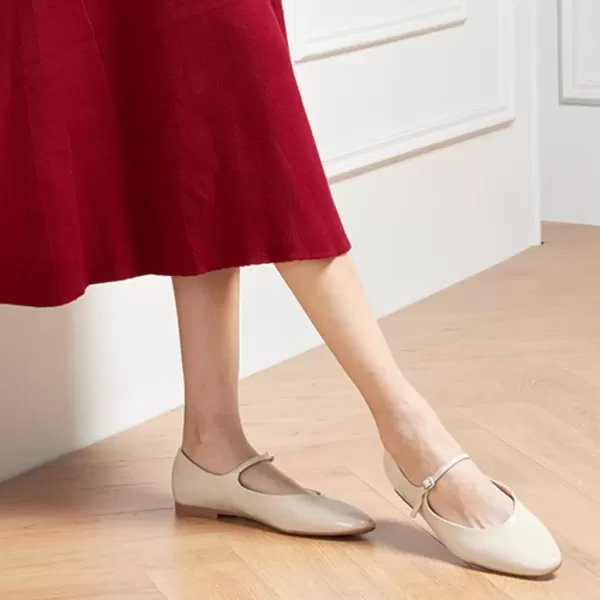 imageCParavano Mary Jane Flats Round Toe Flats Ballet Flats with Strap Womens Flats for Work Casual DailyWhite