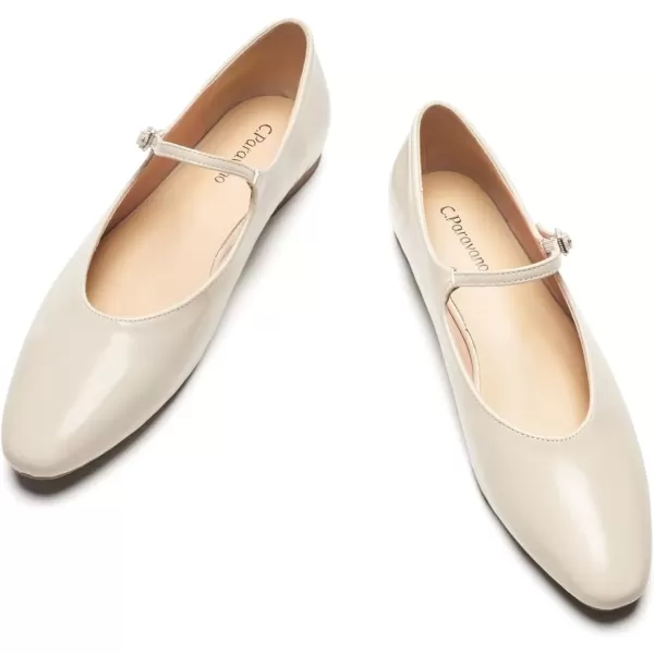imageCParavano Mary Jane Flats Round Toe Flats Ballet Flats with Strap Womens Flats for Work Casual DailyWhite