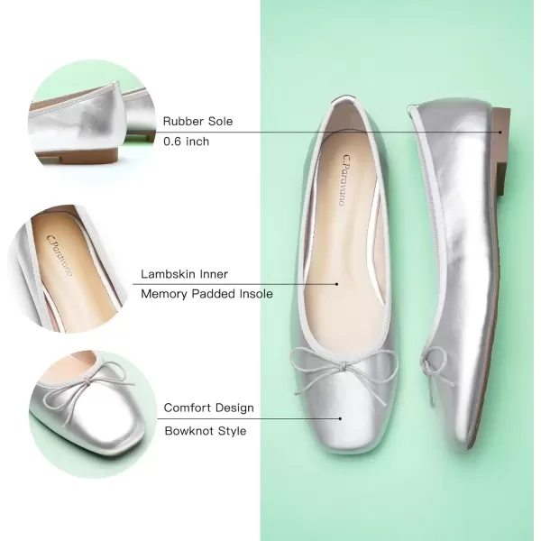 imageCParavano Women Flats Shoes  Ballet Flat for Womens  Slip On Womens Flats  Round Toe Dress ShoesSliverd