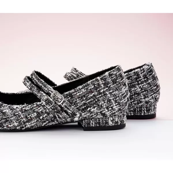 imageCParavano Womens Flats Shoes Round Toe Ballet Flats with Strap Comfortable Mary Janes Tweed Flats Dressy Casual Work Office Party Shoes for WomenBlackg