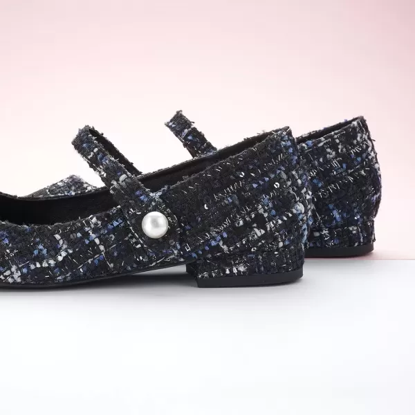 imageCParavano Womens Flats Shoes Round Toe Ballet Flats with Strap Comfortable Mary Janes Tweed Flats Dressy Casual Work Office Party Shoes for WomenBlack