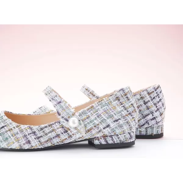 imageCParavano Womens Flats Shoes Round Toe Ballet Flats with Strap Comfortable Mary Janes Tweed Flats Dressy Casual Work Office Party Shoes for WomenBlue