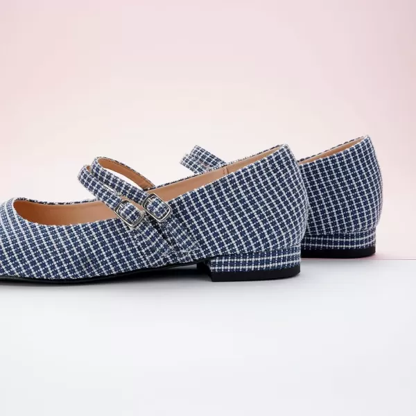 imageCParavano Womens Flats Shoes Round Toe Ballet Flats with Strap Comfortable Mary Janes Tweed Flats Dressy Casual Work Office Party Shoes for WomenBlueg
