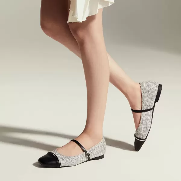 imageCParavano Womens Flats Shoes Round Toe Ballet Flats with Strap Comfortable Mary Janes Tweed Flats Dressy Casual Work Office Party Shoes for WomenBpg