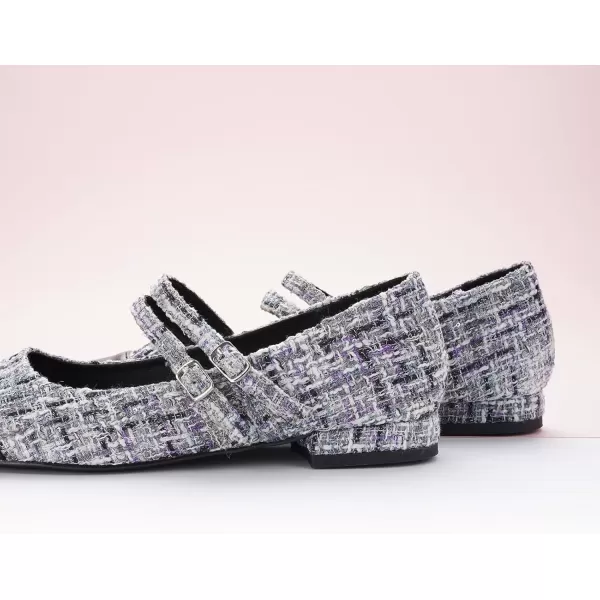 imageCParavano Womens Flats Shoes Round Toe Ballet Flats with Strap Comfortable Mary Janes Tweed Flats Dressy Casual Work Office Party Shoes for WomenBpg