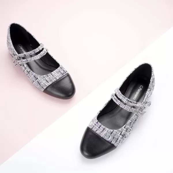 imageCParavano Womens Flats Shoes Round Toe Ballet Flats with Strap Comfortable Mary Janes Tweed Flats Dressy Casual Work Office Party Shoes for WomenBpg