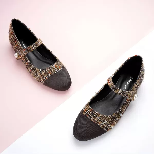 imageCParavano Womens Flats Shoes Round Toe Ballet Flats with Strap Comfortable Mary Janes Tweed Flats Dressy Casual Work Office Party Shoes for WomenBrown