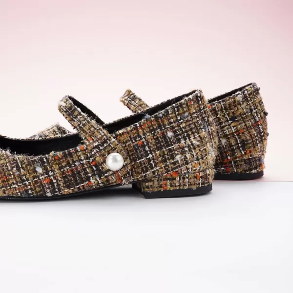 imageCParavano Womens Flats Shoes Round Toe Ballet Flats with Strap Comfortable Mary Janes Tweed Flats Dressy Casual Work Office Party Shoes for WomenBrown
