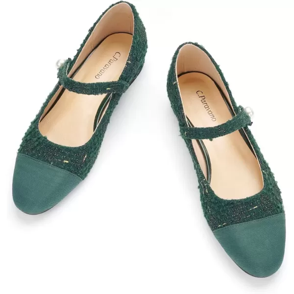 imageCParavano Womens Flats Shoes Round Toe Ballet Flats with Strap Comfortable Mary Janes Tweed Flats Dressy Casual Work Office Party Shoes for WomenGreen
