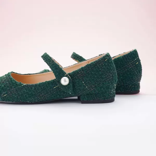 imageCParavano Womens Flats Shoes Round Toe Ballet Flats with Strap Comfortable Mary Janes Tweed Flats Dressy Casual Work Office Party Shoes for WomenGreen